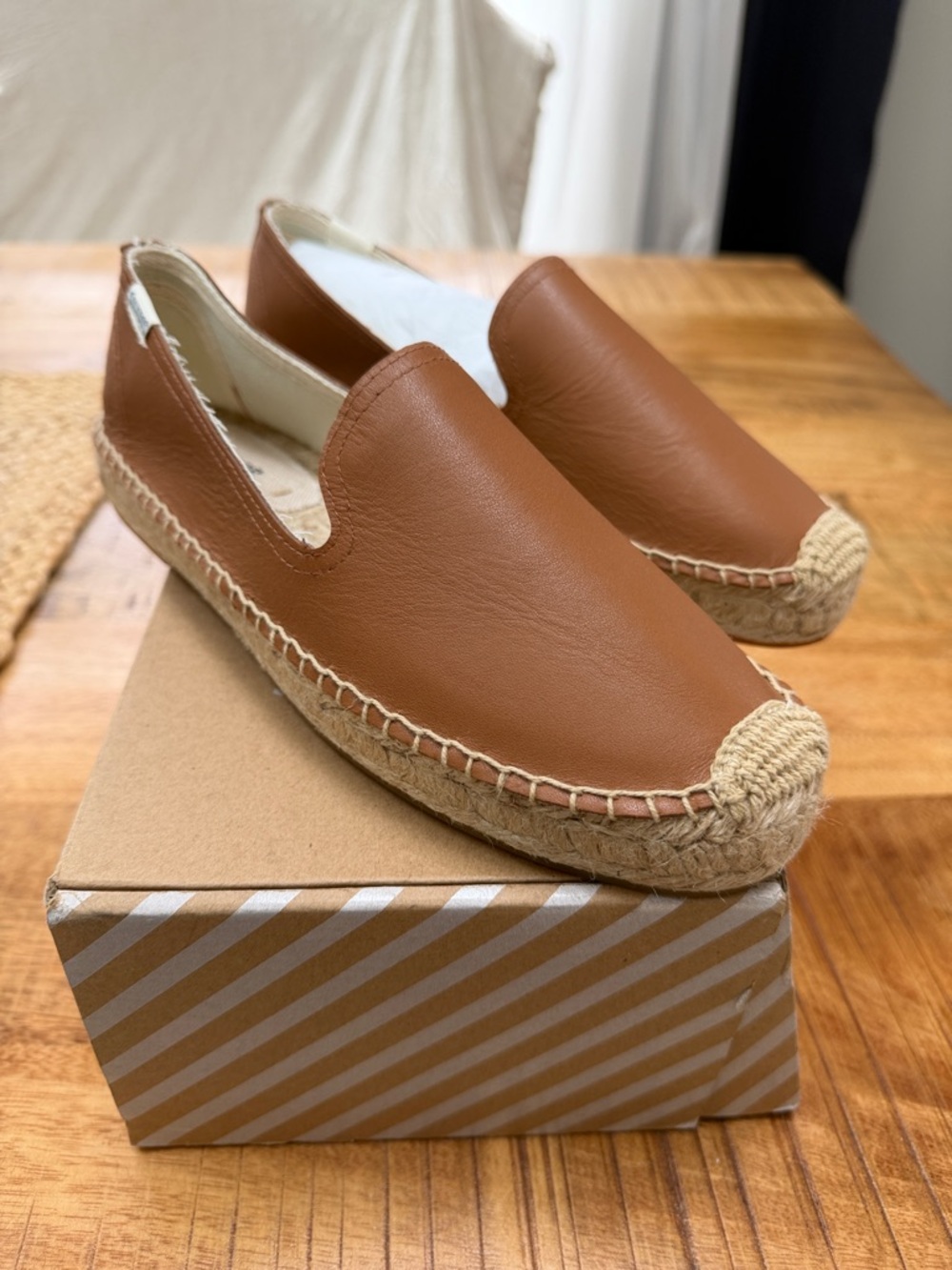 Soludos Tan Leather Espadrille Slip-On Flats